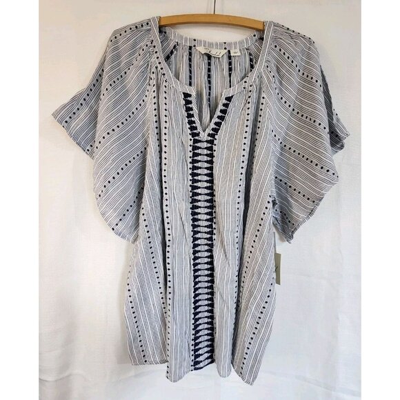 Caffe Marrahesh Women's Embroidered Blouse V-neck Short Sleeve Pullover Large - Picture 1 of 13